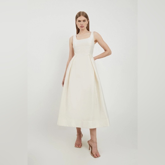 Karen Millen Lydia Millen Petite Taffeta Full Skirt Tailored Midi Dress Cream 6P - Picture 10 of 10